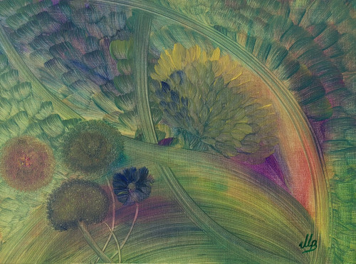 Техника Живопис - маслени бои Многоцветни цветя, 2021